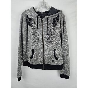 Miss Me Full Zip Sweater Jacket Women's Lg Embroidered Rhinestone